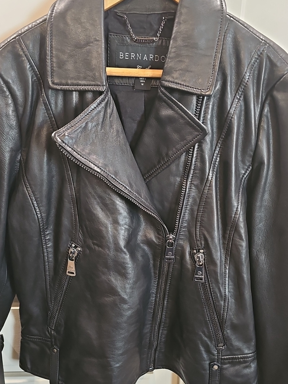 Bernardo Women's Black Leather Asymmetrical Moto Jacket